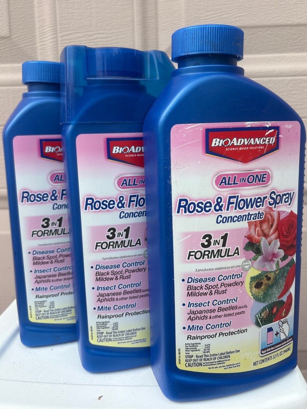 Lot Of 3 NEW Bioadvanced All-in-One Rose & Flower Care Concentrate Spray 32oz